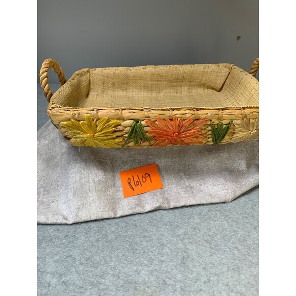 Vintage Handwoven Rattan Basket with Floral Embellishments Burlap Liner  11x7 19 - Picture 11 of 11